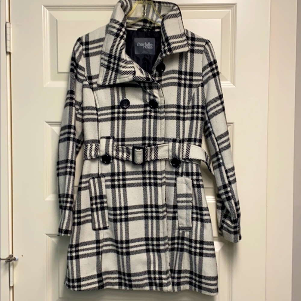 Charlotte Russe plaid poly/wool pea coat